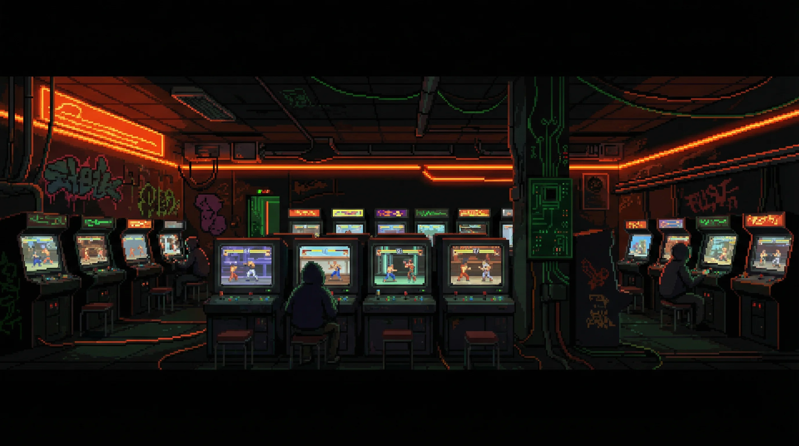 像素艺术作品：赛博街机场景 - pp电子试玩 社区创作